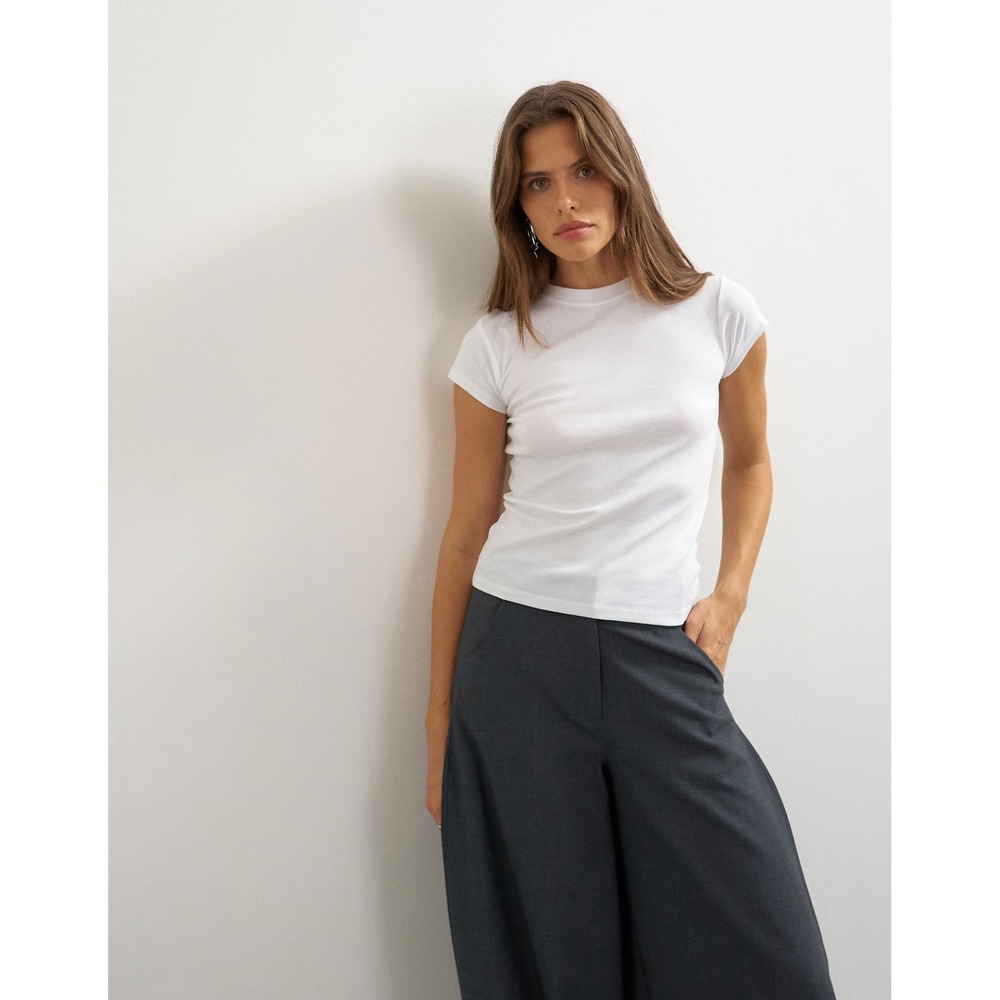 Topshop Everyday Tee White Cotton Slim Fit Cap Sleeve Crew Neck T-Shirt Size M